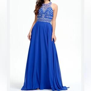 JJ House Royal Blue Rhinestone Studded Prom Gown Maxi Dress Womens XXL Formal